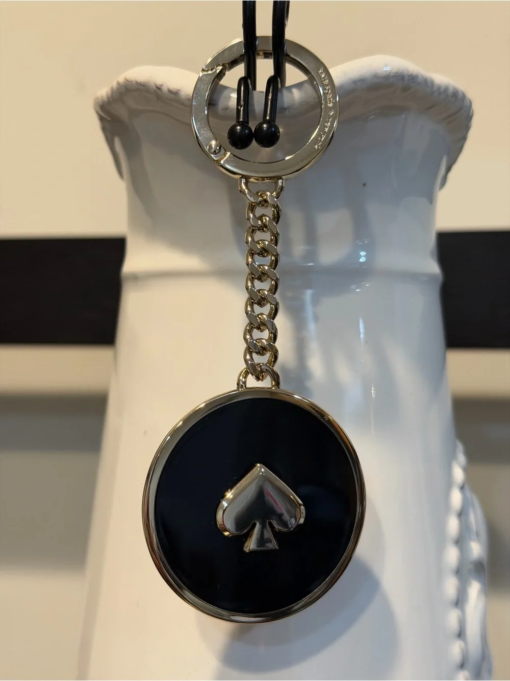 Kate Spade Black Enamel Spade Round Keychain